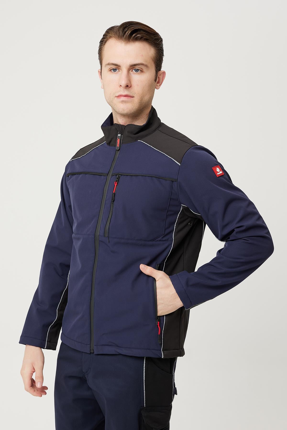 Su ve Rüzgar Geçirmez Softshell Mont Reflektif biye Çok Cepli Outdoor İş İnşaat Endüstri Fabrika